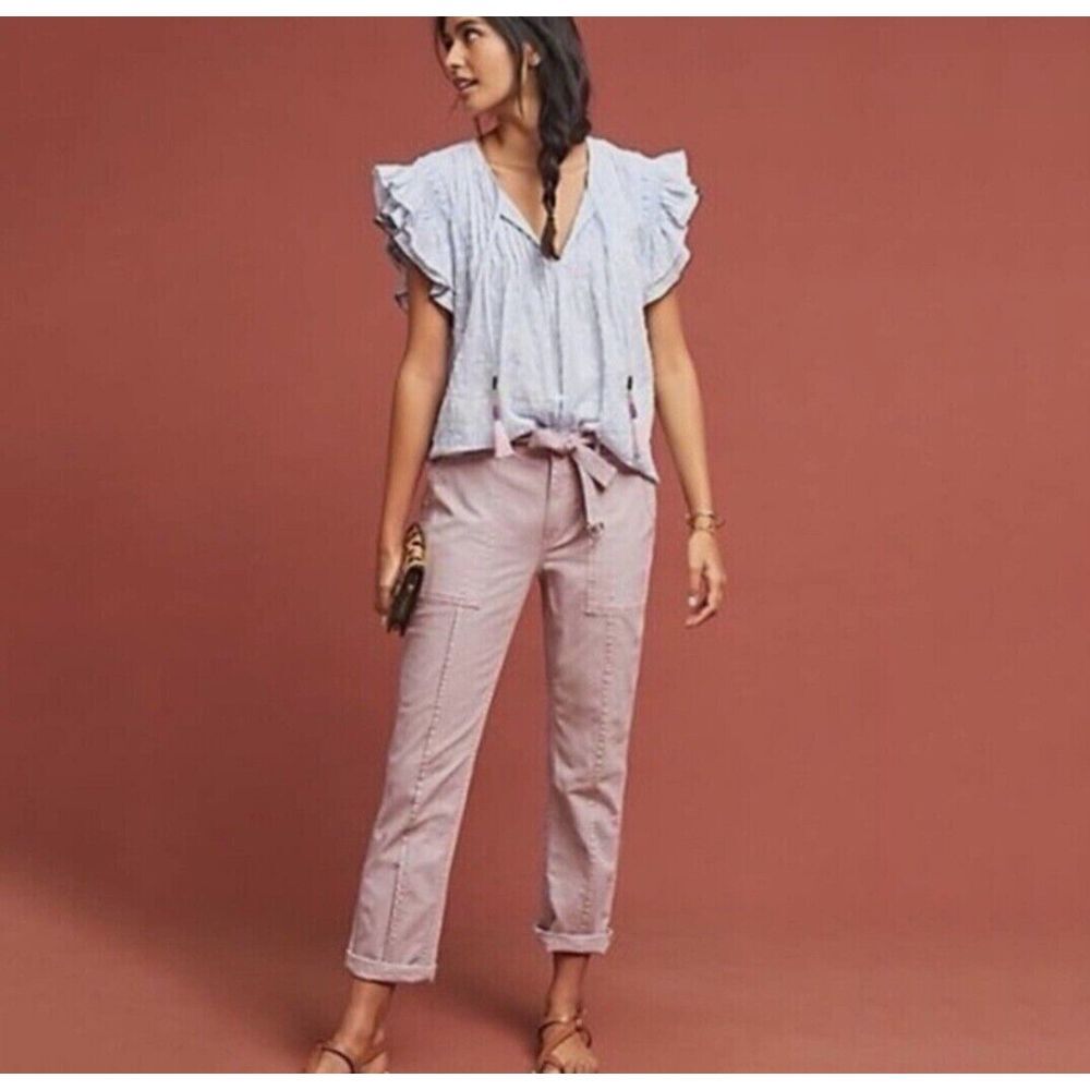 ANTHROPOLOGIE The Wanderer Utility blush pink belted straight ankle pants Size26